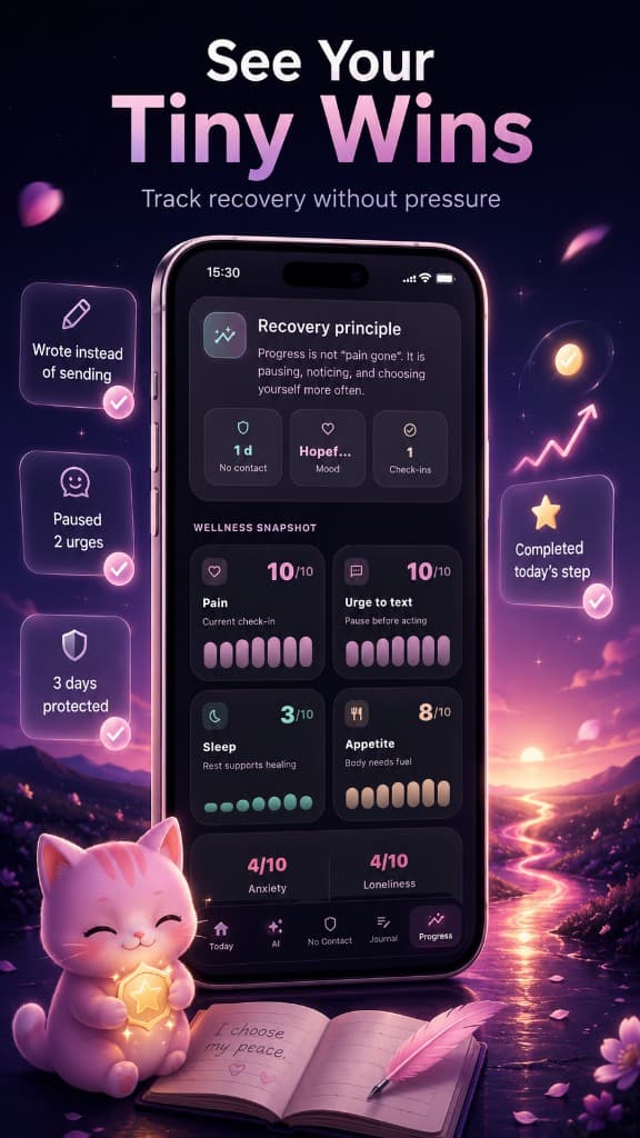 Breakup Companion — Open before you text your ex: today’s plan, AI chat, journal, no contact, progress