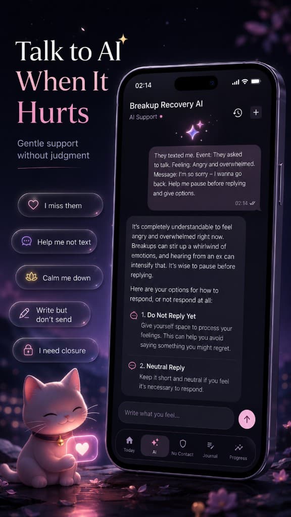 Breakup Companion — AI support: talk when it hurts, pause before replying, calm guidance