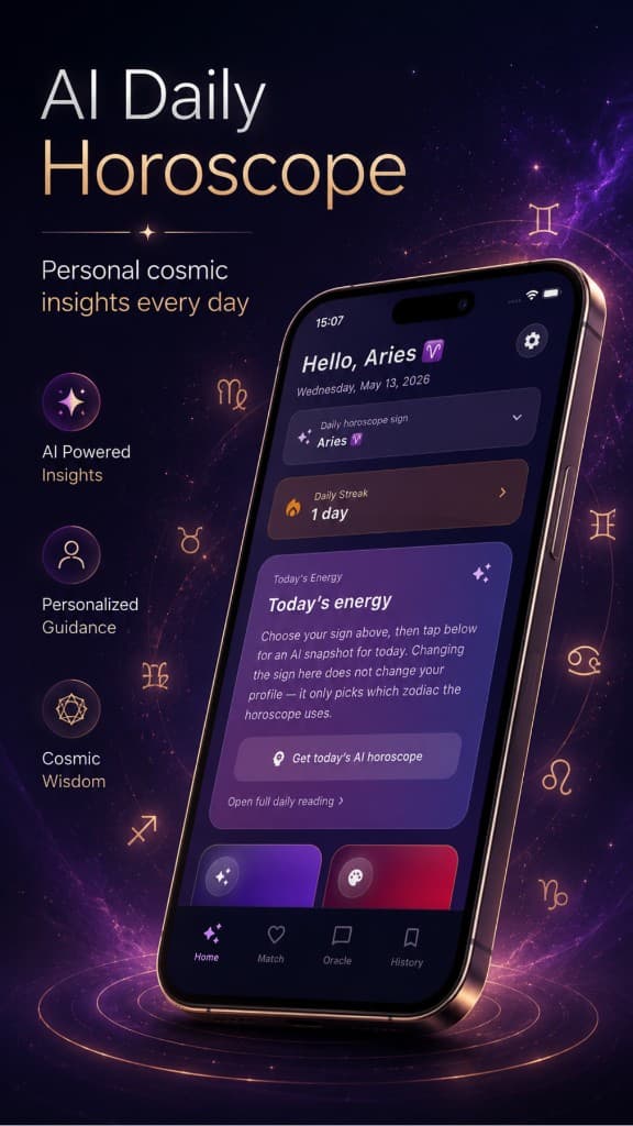 Zodiac AI Chat — AI Daily Horoscope: home with sign selector and today’s energy